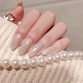 1 комплект жемчужно-белых лазерных накладных ногтей Aurora в форме капли воды в форме миндалины для ногтей Y2k Cool Girls для наращивания ногтей