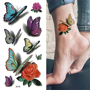 1шт 3D Наклейки с бабочками, девушки с цветами, Женщины, боди-арт, Перенос воды, Временная татуировка, наклейка на руку, запястье, Поддельная татуировка