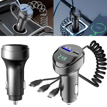 2 Порта USB Быстрое автомобильное зарядное устройство для телефона 55 Вт 3.1 A с дисплеем напряжения Автомобильный выдвижной зарядный кабель USB Три в одном