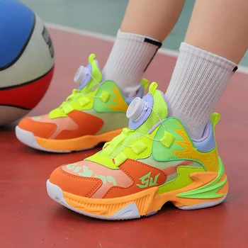 2023 Новая Молодежная Баскетбольная обувь для мальчиков, Детские кроссовки с быстрой шнуровкой, Дизайнерская спортивная обувь для мальчиков, Кожаная Корзина для обуви для детей