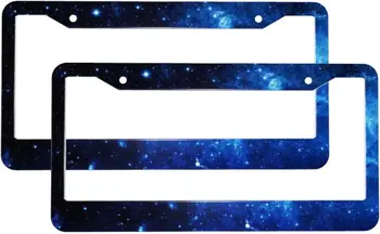 2шт Рамка для номерного знака Galaxy Синий Звездный Держатель номерного знака Алюминиевые рамки для автомобильных тегов Крышка для авто-тегов Винты с 3 отверстиями