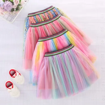 90-140 см, весна-лето-осень, модная разноцветная фатиновая юбка для маленьких девочек.