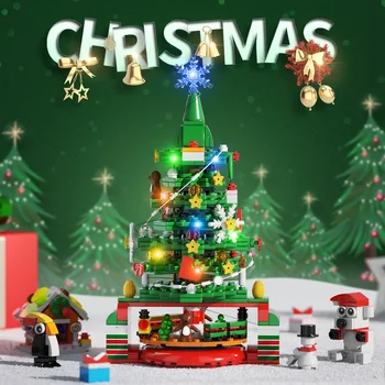BuildMoc 2023 Зима Новый Год Рождественская Елка с гирляндами Набор строительных блоков Орнамент Санта Клауса Кирпичные Игрушки Рождественские Подарки для детей