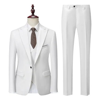 M-5XL-Высококачественный однотонный костюм (костюм + жилет + брюки), модный деловой красивый повседневный свадебный комплект из трех предметов