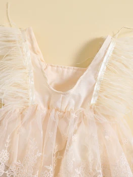 Pudcoco Для новорожденных Девочек, Платье-ползунки с длинными рукавами, Квадратный вырез, Кружевные комбинезоны в стиле пэчворк из перьев, Летняя одежда