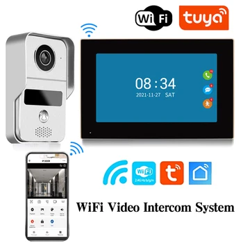 TUYA 1080P, 10-дюймовый 7-цветной сенсорный экран, беспроводной WiFi, видеодомофон, смарт-приложение, комплект домашнего домофона для системы контроля доступа RFID