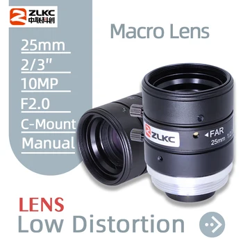 ZLKC 25 мм С фиксированным фокусным расстоянием 10 Мп C креплением объектива с ручной диафрагмой 2/3 дюйма Iris F2.0 FA Макрообъектив с низким уровнем искажений HD Machine Vision