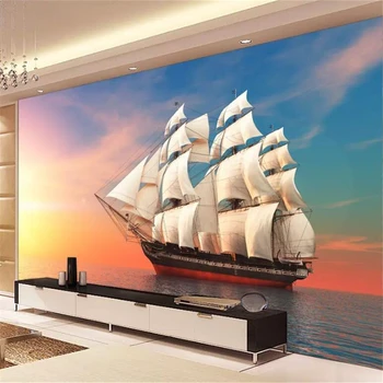 бейбехан Пользовательские обои 3d фреска морской восход парусный спорт плавное плавание настенная живопись обои для домашнего декора