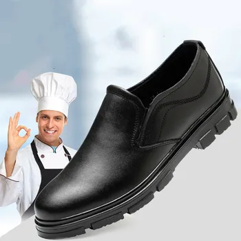 большие размеры, мужская повседневная обувь шеф-повара, дышащая водонепроницаемая обувь без застежки, помощник повара на кухне отеля, рабочая обувь из натуральной кожи, лоферы повара, рабочие