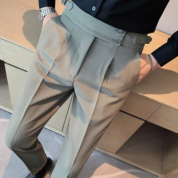 Весенние Новые Модные повседневные брюки с драпировкой и высокой талией 2023, высококачественные мужские деловые офисные брюки для светского костюма, официальные свадебные брюки