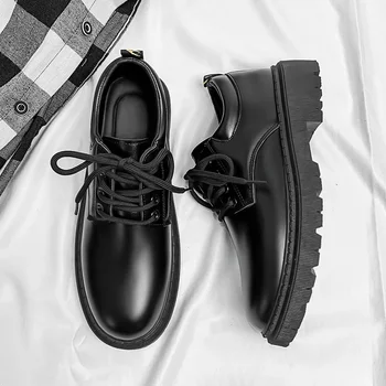 Весенняя кожаная обувь Мужская обувь Дышащая модная обувь Черная мягкая мужская черная Британская спортивная деловая мужская повседневная обувь