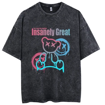 Винтажная хлопковая мужская футболка с выстиранным рисунком Медведя, футболка с короткими рукавами, Harajuku Y2K, уличная одежда большого размера