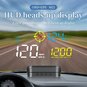 Головной дисплей M21 Автомобильный OBD2 GPS HUD Спидометр Температура Воды Сигнализация Напряжения Измерение Скорости Радар детектор Автоматическое Предупреждение