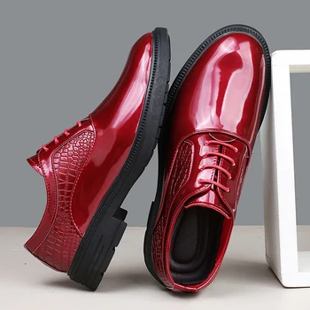 Горячая распродажа 2023 года, Мужские Модельные туфли-оксфорды, Черные, Красные Офисные Туфли для мужчин, Модные Вечерние Туфли, Мужская Деловая Обувь со шнуровкой для взрослых