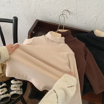 Детская одежда, детская повседневная однотонная майка, Осенне-зимний новый утолщенный универсальный свитер с воротником, топ в корейском стиле