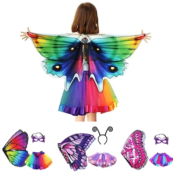 Детская юбка-пачка с крыльями бабочки, комплект масок, наряды для школьных представлений для девочек, Пасхальный костюм для вечеринки на Хэллоуин для детей