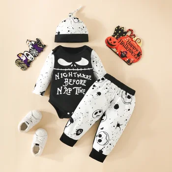 Детские Наряды на Хэллоуин для Мальчиков и девочек, Черно-белый Костюм в стиле Пэчворк с надписью 