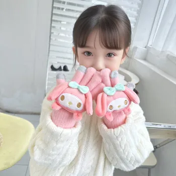 Детские перчатки Sanrio Hellokitty Mymelody Пачакко Куроми Cinnamoroll Purin Мультяшные Толстые Холодные Теплые Перчатки Для мальчиков и Девочек