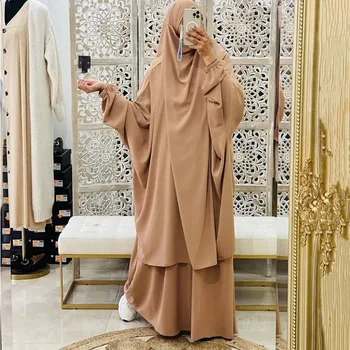 Джилбаб для Женщин, Комплект из 2 частей, Мусульманская Молитвенная Одежда, Абая, Длинный Химар, Платье-Хиджаб, Платье для Рамадана, Абаи, Дубай, Исламская Одежда, Никаб
