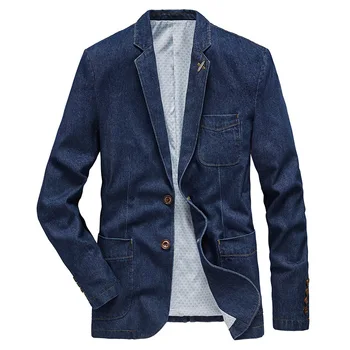 Джинсовый блейзер, Мужская куртка из хлопка, осенне-весенняя модная мужская одежда, приталенные деловые джинсовые пальто, Мужской повседневный винтажный костюм, верхняя одежда