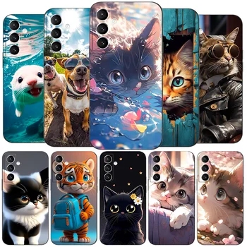 Для Samsung Galaxy M14 5G чехол Задняя крышка телефона Мягкий силиконовый защитный черный чехол из Тпу удивительные крутые кошки домашние животные