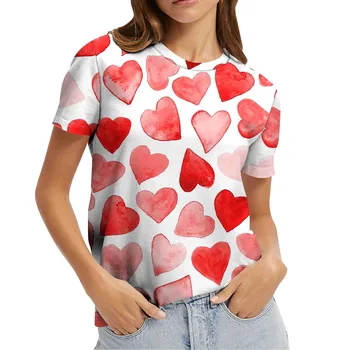 Женская повседневная футболка с коротким рукавом, футболка с круглым вырезом и принтом любви ко Дню Святого Валентина, топ на каждый день, простая универсальная базовая футболка