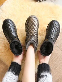 Женские резиновые сапоги, Австралия, женская обувь с круглым носком, сапоги-женская зимняя обувь, плюшевые сабо на плоской подошве, платформа для дождя и снега, Лодыжки