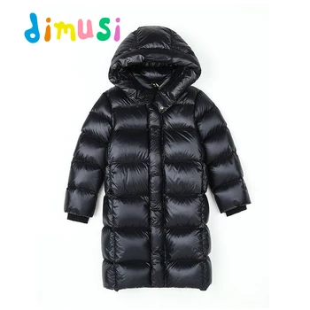 Зимние детские пуховики DIMUSI, Толстая теплая куртка с капюшоном средней длины для девочек, Модные детские теплые пуховики, одежда от 16 лет