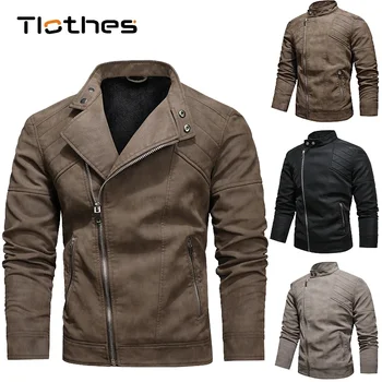 Зимняя флисовая теплая мотоциклетная кожаная куртка для мужчин, косая молния, байкерские куртки и пальто из искусственной кожи, куртка Майкла Джексона для мужчин
