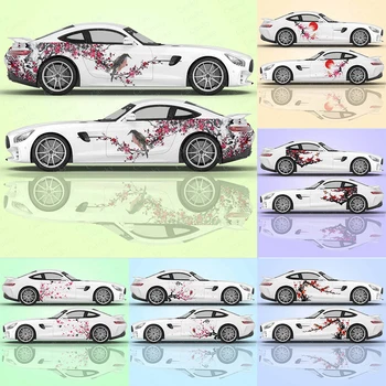 Китайская живопись тушью plum blossom art Наклейки на кузов автомобиля Виниловая Наклейка на бок автомобиля в китайском стиле Универсальная Наклейка на автомобиль из ПВХ