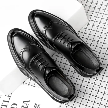 Кожаная обувь мужская Bullock британский тренд для отдыха деловой костюм внутренний рост молодежный костюм свадебные туфли модная мужская обувь