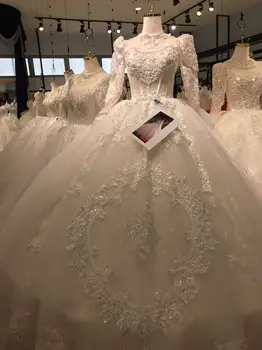 Коллекция XLOVE Новый дизайн Роскошное свадебное платье с блестящими кристаллами Бальное платье в носке свадебные платья с высоким воротом