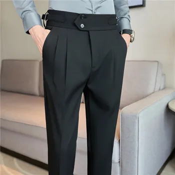 Корейский модный костюм с высокой талией, мужские повседневные деловые прямые брюки, офисные Светские Свадебные брюки для жениха, мужская одежда