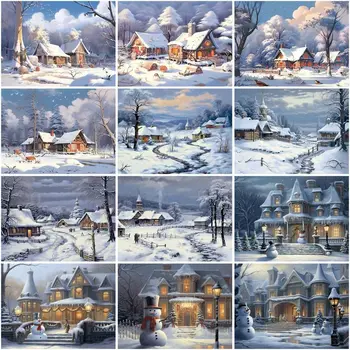 Красивые Картины маслом для рисования Снежным пейзажем, рисунки по номерам, картины на холсте, картины на стене