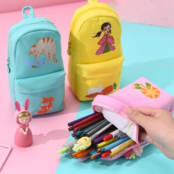 Милые креативные пеналы, холщовый рюкзак большой емкости, мультяшная сумка для карандашей, косметички для женщин, школьный офис