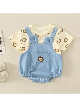 Милые мультяшные боди для маленьких мальчиков, одежда 2023, летняя модная одежда для новорожденных