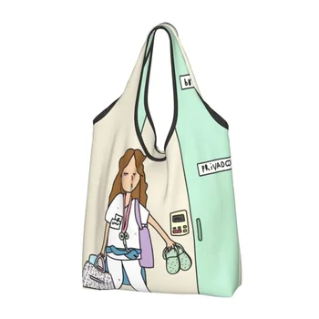Многоразовая сумка Enfermera En Apuros для врача и медсестры, женская сумка для медицинских покупок, портативные сумки для покупок в продуктовых магазинах.