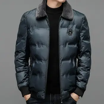 Модная Дизайнерская куртка с отворотом, Стильное Мужское пуховое пальто средней длины с отворотом из искусственного меха, Ветрозащитное, Морозостойкое, Плюс для Осени /зимы