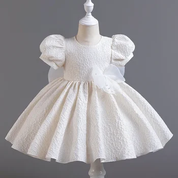 Модные однотонные детские платья для девочек, сетчатые кружевные платья для девочек с коротким рукавом, летнее детское праздничное платье для девочек 1-5 лет