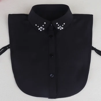 Модный женский шифоновый искусственный воротник, однотонная белая Черная рубашка, ложный воротник, женская рубашка с лацканами, блузка, топ, Съемный воротник