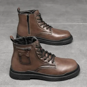 Мужская зимняя черная рабочая одежда Dr. Men's, повседневные мотоциклетные кожаные ботинки в британском стиле, мужские спортивные зимние хлопчатобумажные ботинки