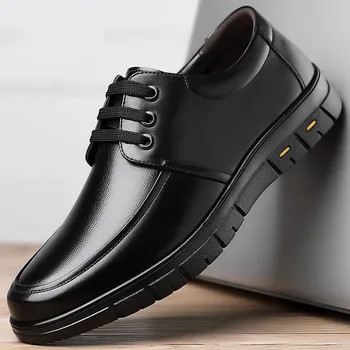 Мужская повседневная кожаная обувь на шнуровке, прочная деловая Легкая Простая Удобная мужская повседневная обувь, британская повседневная официальная обувь