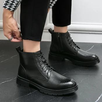 Мужские ботинки в стиле вестерн, ковбойские черные ботильоны на молнии, деловые повседневные армейские ботинки ручной работы, классические модные мужские ботинки