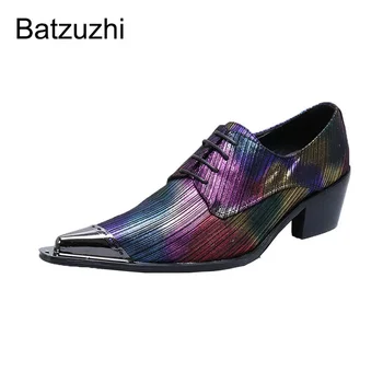Мужские кожаные модельные туфли Batzuzhi На высоком каблуке 6,5 см, Мужские туфли с острым Металлическим носком, Разноцветные Вечерние и свадебные Модельные туфли, Мужские, US12