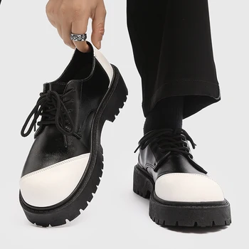 Мужские Оксфорды, кожаные Модельные туфли, Новинка 2024 года, мужская Повседневная деловая обувь на платформе, мужская рабочая обувь в стиле пэчворк, Нескользящие Лоферы