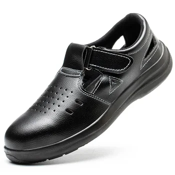 мужские повседневные дышащие защитные ботинки со стальным носком, рабочая защитная обувь, мягкие кожаные сандалии для защиты рабочей летней обуви, безопасные ботинки защищают