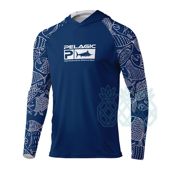 Мужские рыболовные рубашки Pelagic с длинным рукавом, защита от ультрафиолета, рыболовные футболки, летняя быстросохнущая одежда для рыбалки с капюшоном, топы