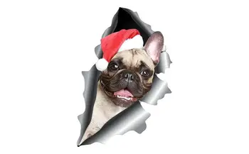 Наклейка на капот автомобиля, декоративная магнитная наклейка на Рождество С собакой в Рождественской шляпе, Автомобильные внешние магниты для дома
