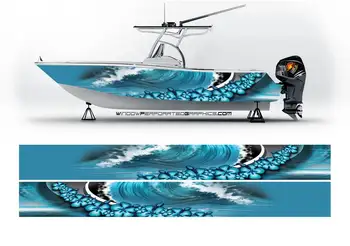 Наклейка на понтон с изображением океанских синих цветов, виниловая пленка для лодки, наклейка на рыболовный понтон