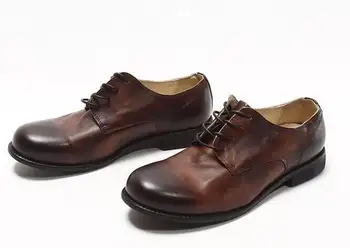 Новая модная мужская обувь с круглым носком, Высококачественная повседневная Мужская обувь на шнуровке, Мужская обувь из натуральной кожи в стиле ретро